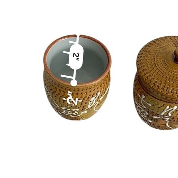 vintage Textured ceramic stoneware pottery Covered Jar set - Picture 3 of 10